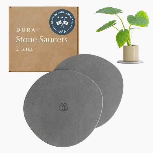 Dorai Home Stone Plant Pots Saucer Set 11.8" - Diatomite Water-Absorbing Trays for Indoor Plants, Ideal for Shelves & Floors | Pack of 2 Large