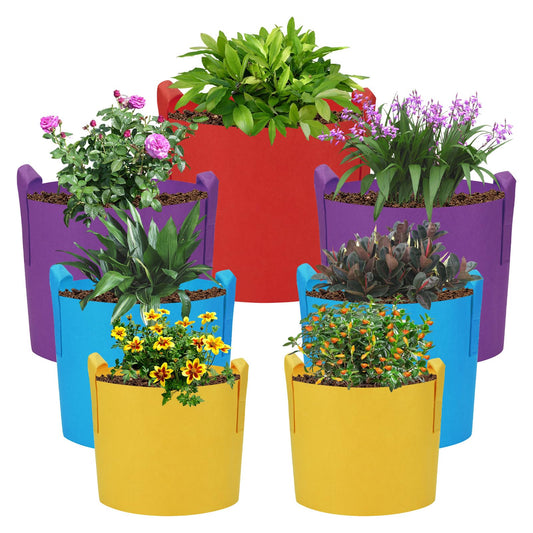 LITLANDSTAR 7 Pack Multicolor Grow Bags, Thickened Nonwoven Plant Fabric Pots with 4 Colors and 4 Sizes - 5/7/10/15 Gallon Aeration Planting Bags for Potato Tomato Carrot Strawberry