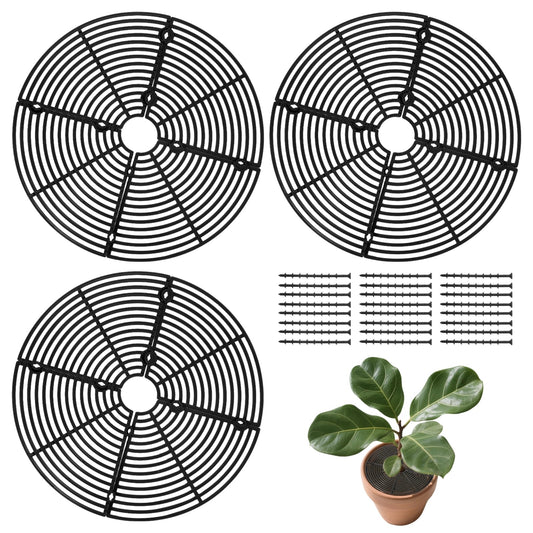 Qiuruoo 3 Pcs Plant Pot Cover, Plant Covers from Animals, Cuttable 11.8 Inch Soil Protectors, Keeps Cats, Animals Out, for Indoors Outdoors(Black)