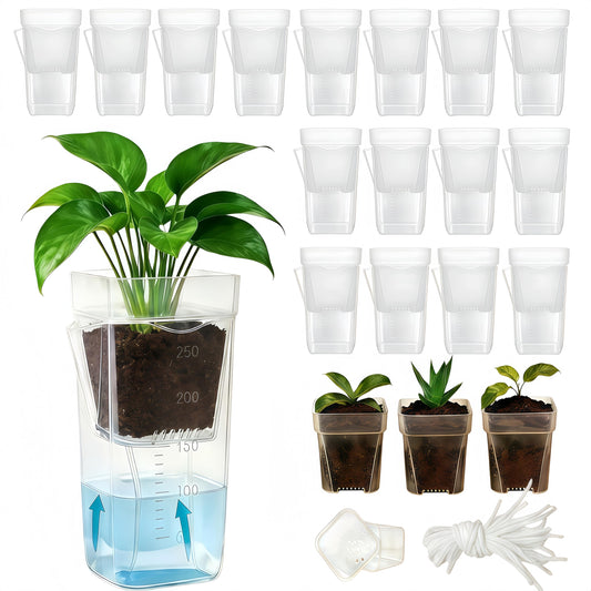 sunanday 16 Pack 2.5" Medium Self Watering Pots for Indoor Plants, Small Clear Plastic Planters,Self Watering Planters Garden Flower Pots for African Violet, Hoya, Seedlings, Cuttings &Semi-Hydro