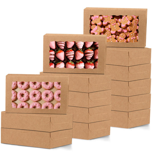 MUMULULU 14 PCS 12x8x2.5 Inches Brown Bakery Box with Window for Baked Goods Brown Cookie Boxes with Window Cookie Boxes for Gift for Weddings Birthdays Holidays Corporate Event Party Favors
