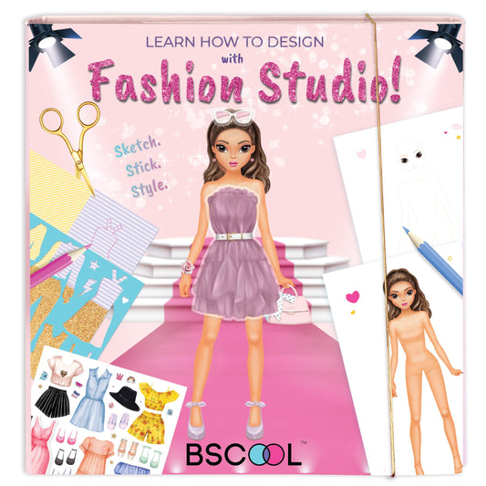 BSCOOL Fashion Studio Dress Up, Drawing, Coloring. Little Designer Creativity Book for Kids 4 and Up with Stickers, Stencils, Textures - Creative Fashion Design Sketchbook for Girls. Easter Gift