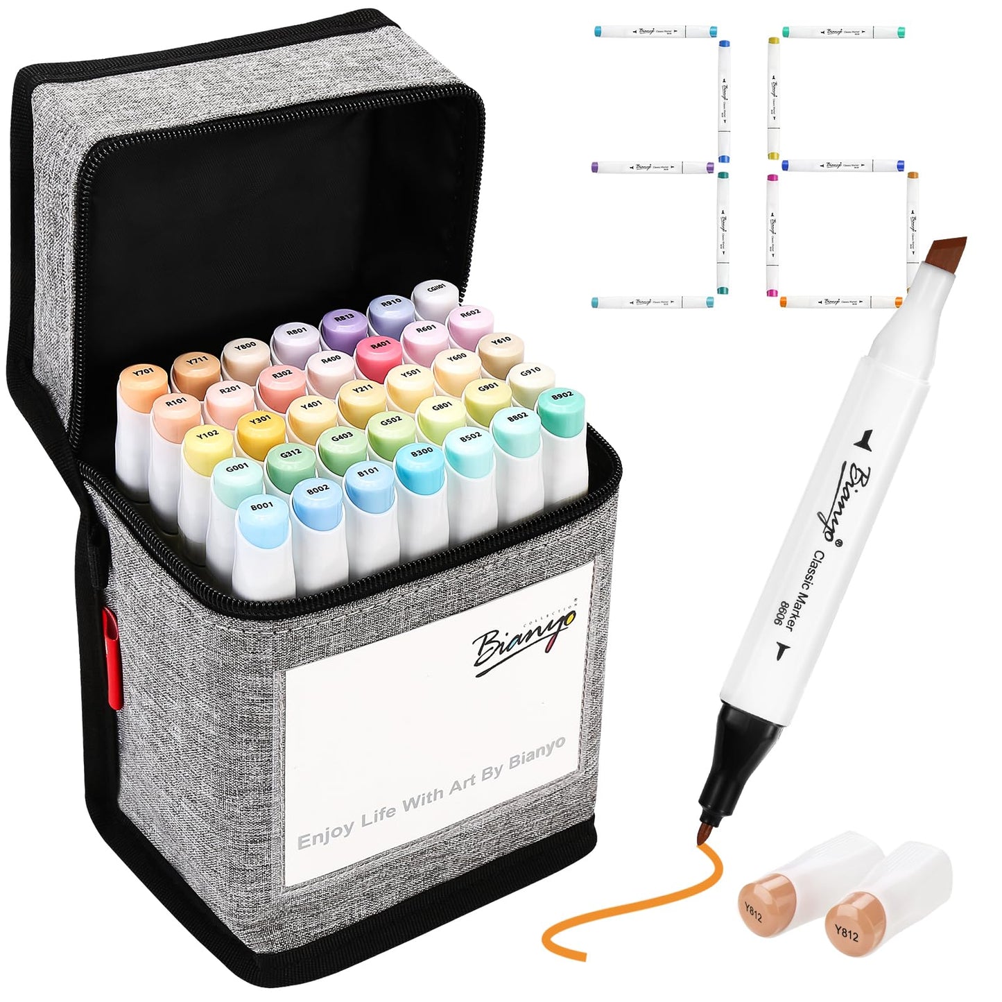 Bianyo Black Alcohol Markers Set, Set of 12, Dual Tip Bullet & Chisel Art Marker Set with Pen Case for Drawing, Sketching, Outlining, Highlighting, Designing