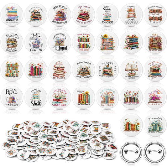 Suncalla 60 Pcs Bookish Pins Book Lover Skull Spooky/Flower/Boho Graduation Gift Buttons Pins for Backpacks with Secure Back for Bookworms, Librarians & Readers Students, Educators(Flower)