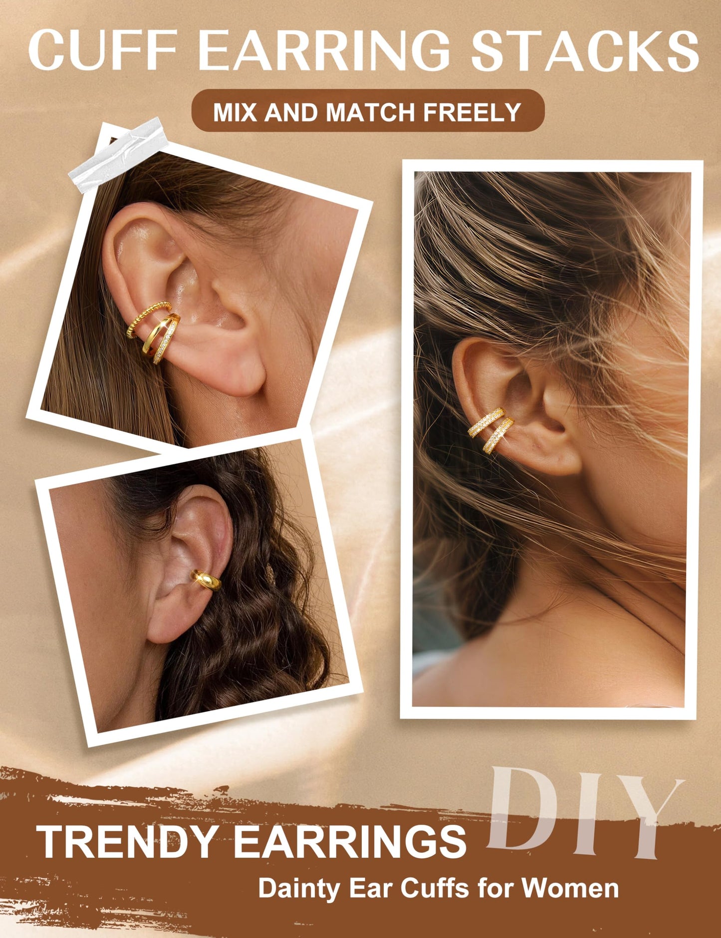 4 Pairs Ear Cuffs Non Piercing - 14K Gold Plated Ear Cuffs Earrings for Women Trendy Ear Cuff for Non Pierced Ears Clip On Carrtilage Earring Lightweight Adjustable Fake Earrings Set Chunky