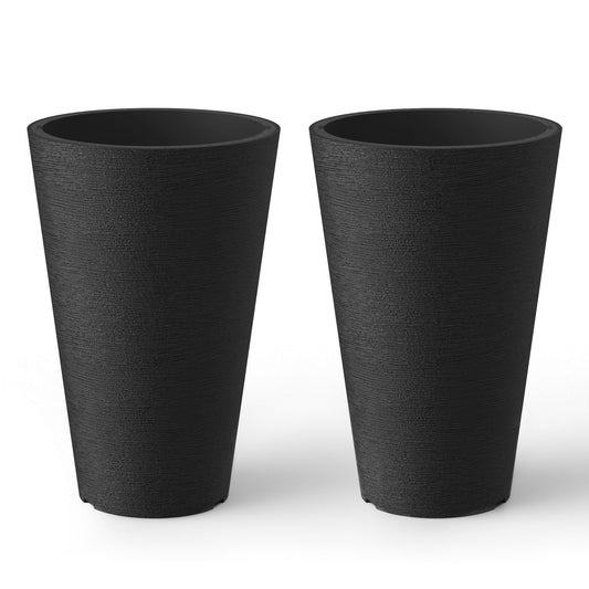 Kante Tall Round Planter Set of 2, 15 Inch Tall Decorative Planter Pots for Outdoor Indoor Garden Patio Front Porch (Brunish Black)