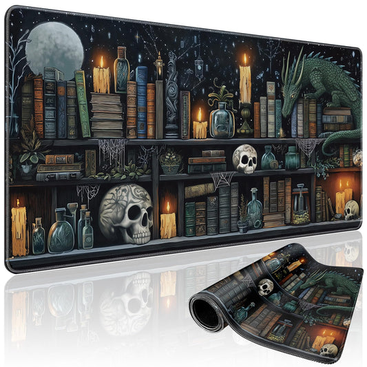 Mcapirivo Mystical Gothic Library Large Gaming Mouse Pad 31.5"x15.7"｜ Vintage Book-Themed XXL Desk Mat, Non-Slip Rubber Base & Stitched Edges - Extended Mousepad for PC/Laptop/Office/Home Decor