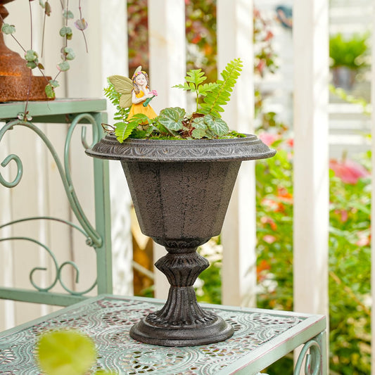 Sungmor Cast Iron Tabletop Flower Vase, Vintage Pretty French Urn Planter Design, 7" Tall 6.6" Wide Decorative Centerpieces Flower Stand Plants Holder, Artificial Flower Arrangements Home Decor