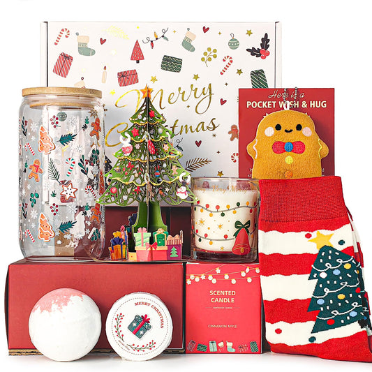 Christmas Gift for Women 2026, Unique Christmas Basket for Coworker Teacher Employee Sister Best Friend Mom Wife, Xmas Holiday Gifts for Women Secret Santa Gift Box Set with Holiday Glass Cup