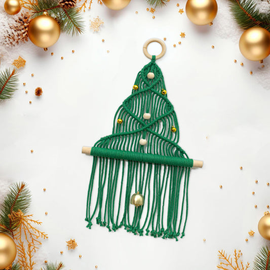 HVEST Green Macrame Christmas Tree Wall Hanging- Macrame Christmas Ornaments- Boho Xmas Gifts- Handmade Woven Tapestry for Bedroom Living Room Holiday Decorations, 16L X 10W