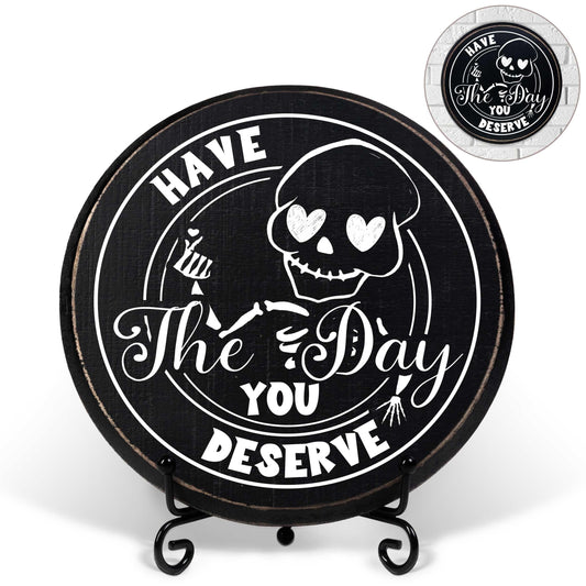 Gothic Wooden Sign, Skull Funny Humor Goth Home Decor, Dark Black Wall Art Hanging Plaque Decoration Gifts for Women Men, Front Door Decor for Bathroom, Bedroom, Kitchen, Office-25