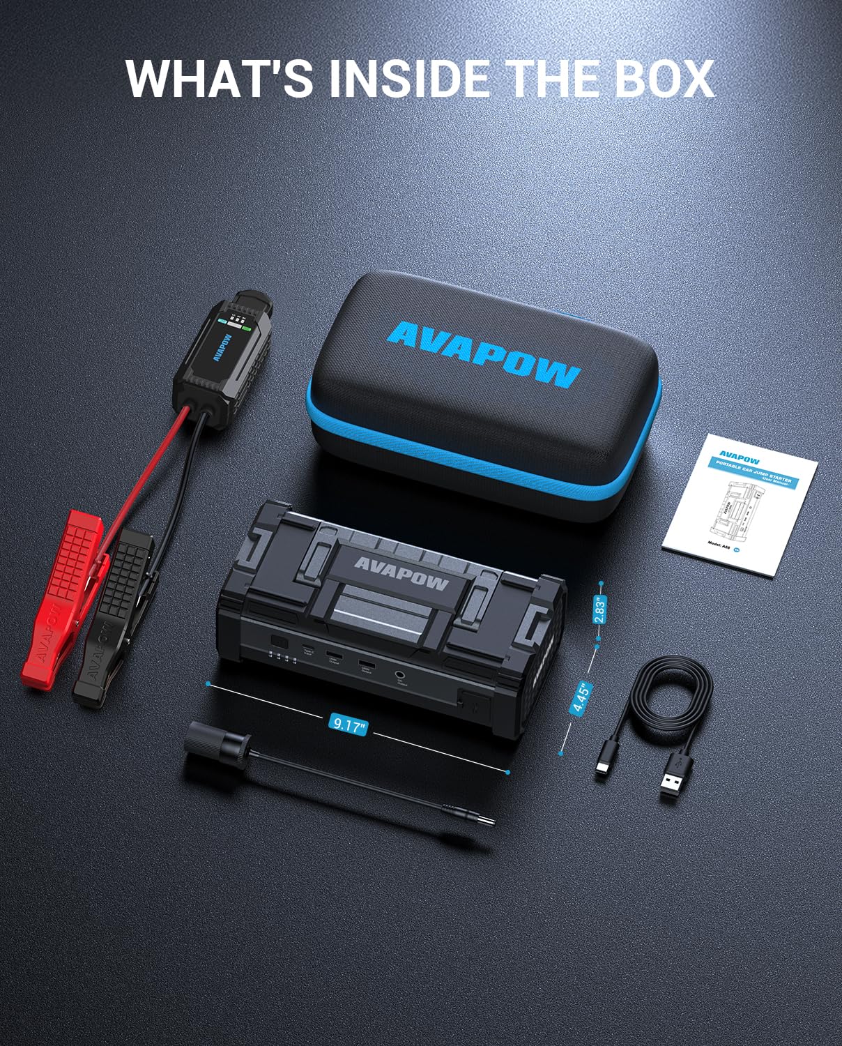 AVAPOW 6000A Car Battery Jump Starter(for All Gas or up to 12L Diesel) Powerful Car Jump Starter with Dual USB Quick Charge and DC Output,12V Jump Pack with Built-in LED Bright Light
