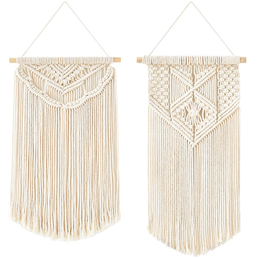 Mkono 2 Pcs Macrame Wall Hanging Boho Wall Art Decor Woven Chic Bohemian Room Decor for Bedroom Nursery Living Room Dorm Apartment, Medium Size 22" L x 13" W and 24" L x 13" W