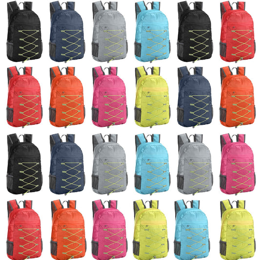 Dansydaisy 24 Pcs Backpacks in Bulk - 17 Inch Multicolor Foldable Backpacks with Elastic Draw Cord Bookbags for School, Outdoor Travel, Camping
