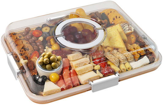 Renmxj Charcuterie Board with Clear Lid, Travel Portable Cheese Board Charcuterie Boxes Cutting Boards for Kitchen, House Warming Gifts New Home, Gifts for Women (6 Compartments White)