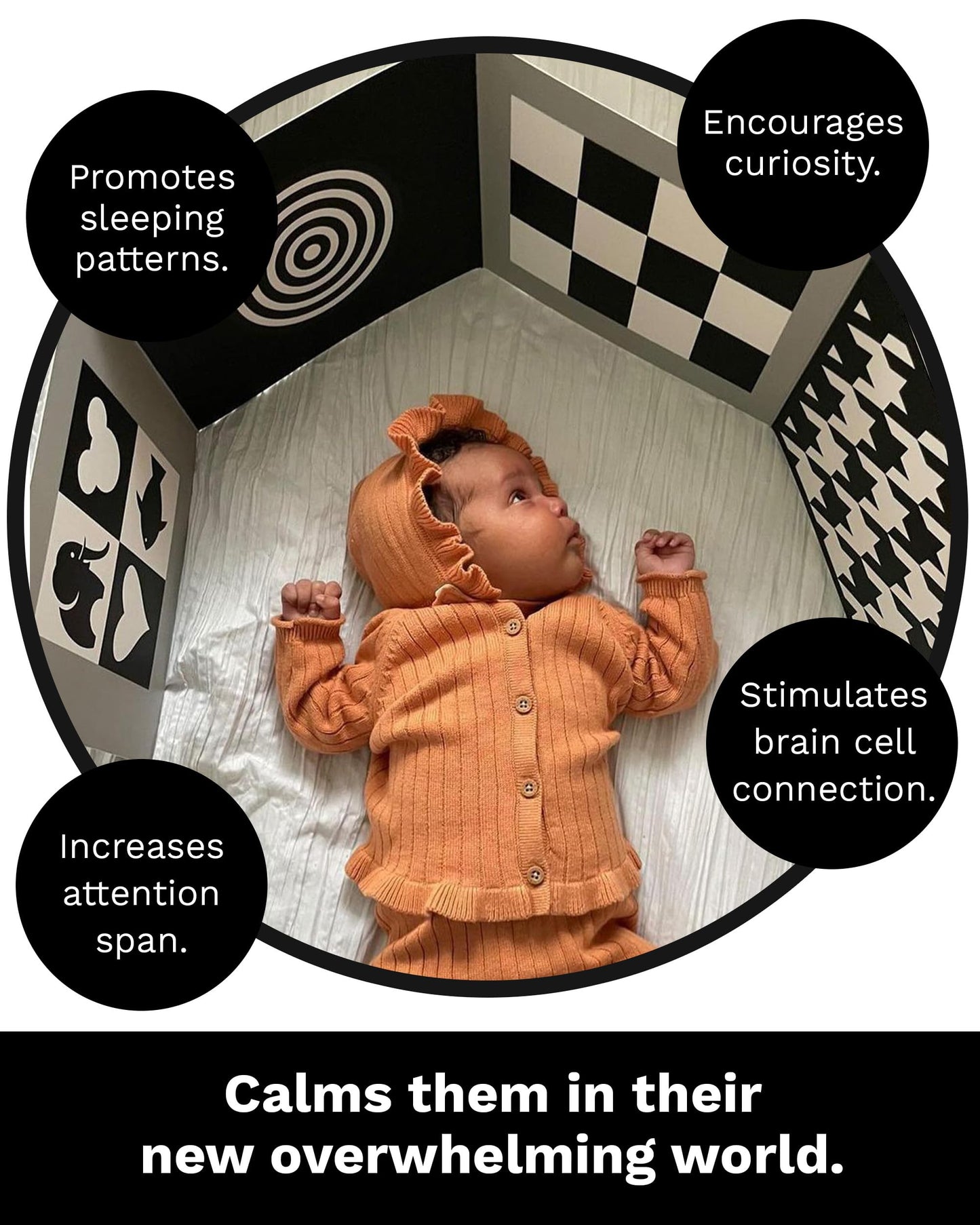 Samuel Sensory Board for Babies - Supersized Black and White Baby Cards for Developmental Newborn Tummy Time Toys - 100cm Newborn Black & White Toys for 0-3 Months & Older - Thick Stand Up Board No. 1