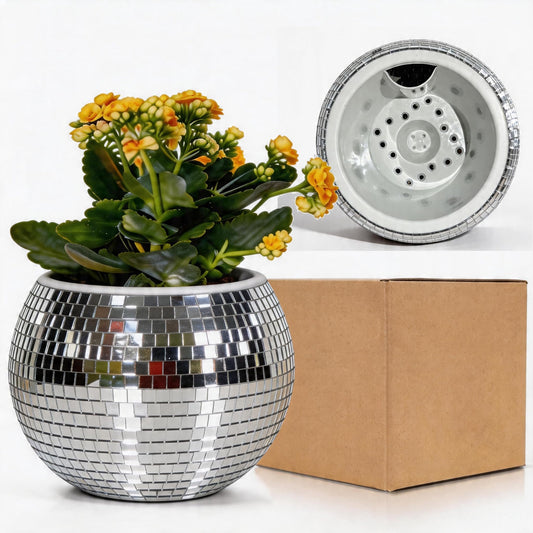 Qiumyanlod Disco Ball Planter,Disco Ball Vase,Disco Flower Pot,Plant Pots,Plant Holder,Silver Mirror Ball Planter,Disco Ball Decoration for Party, Office, Kitchen,Plastics,5 x 5 x 4 inch