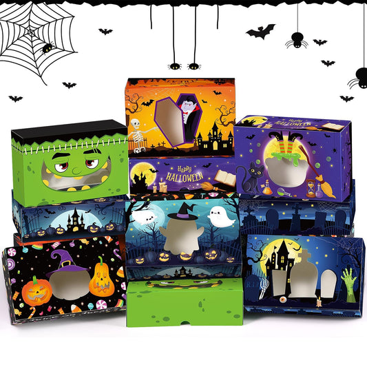 Pasimy 36 Pcs Halloween Cookie Boxes with Window 8.7 x 5.5 x 2.8 Inch Halloween Treat Boxes Bulk Cupcake Candy Dessert Containers for Bakery Pastry Packaging Supplies