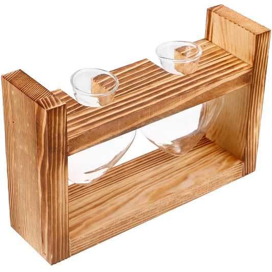 Housoutil Heart-Shaped Glass Planter Vase with Wooden Stand for Hydroponic Plants, Tabletop Terrarium Decor for Indoor Garden and Home Ornament, 2pcs Set