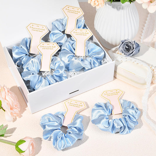 12 PCS Silk Satin Soft Blue Hair Accessories - Bridesmaid Proposal Favors with Hair Clips, Scrunchies, and Bridal Shower Gifts for Women and Girls
