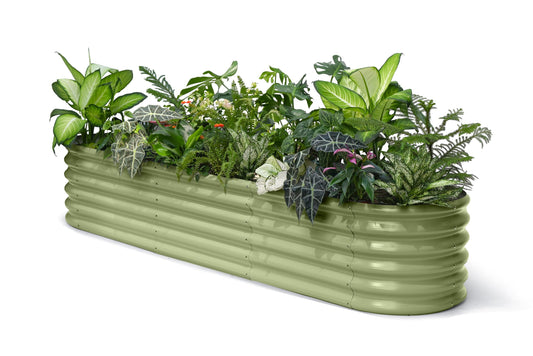Annoell 8x2x1.5 ft Galvanized Raised Garden Bed, 18" Tall Planter for Outdoor Plants, Metal Raised Flower Bed for Herb Fruit Vegetable, Modular Garden Planter for Outside Backyard & Patio - Moss Green