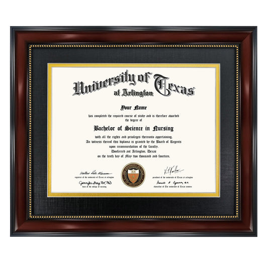 GraduationMall 8.5x11 Diploma Frame with Black over Gold Mat or Display 11x14 Document without Mat, UV Protection Acrylic, Mahogany with Gold Beads