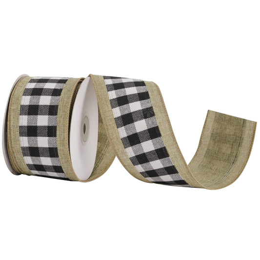 MEEDEE Buffalo Plaid Ribbon with Burlap Wired Edges 2.5 Inch Wide 10 Yards Black and White Ribbon for DIY Bows, Christmas Tree, Gift Wrapping, Wreaths