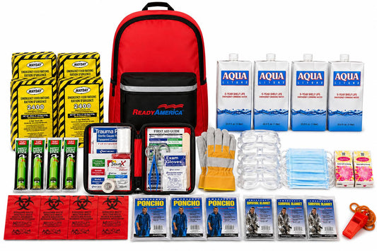 Ready America 70380 72 Hour Emergency Kit, 4-Person, 3-Day Backpack, Includes First Aid Kit, Survival Blanket, Emergency Food Portable Disaster Preparedness Go-Bag for Earthquake, Fire, Flood