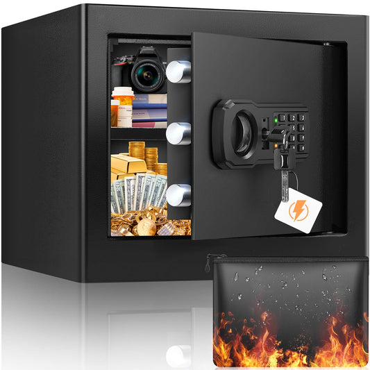 9.84"H Small Safe Box for Personal Privacy, 1.2 Cu Ft Security Safe with Fireproof Money Bag, Digital Safes with Combination Lock and Removable Shelf for Home Money Cash Medicine Documents