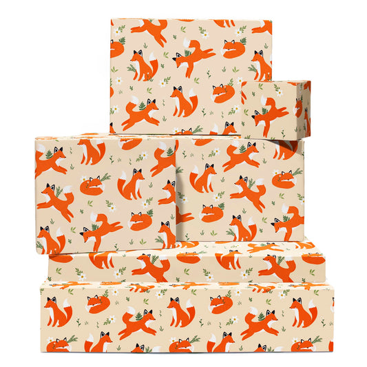 CENTRAL 23 Orange Wrapping Paper - Thanksgiving Easter Autumn Fox Halloween - 6 Wrapping Paper Sheets - Fox Themed Gifts - Gift Wrap For Kids Boys Girls - Includes Tags - Recyclable