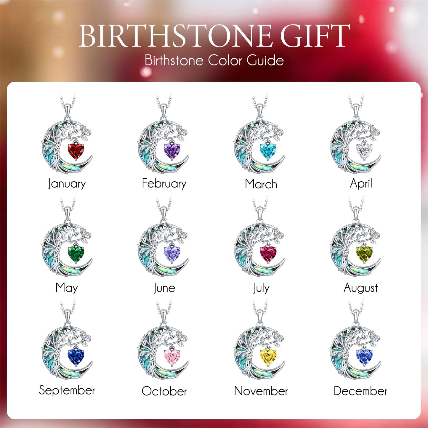 Distance Tree of Life Birthstone Necklace for Women, S925 Sterling Silver Premium Abalone Shell Moon Pendant November Heart Birthstone Necklace, Citrine Jewelry Christmas Birthday Gifts for Her Wife