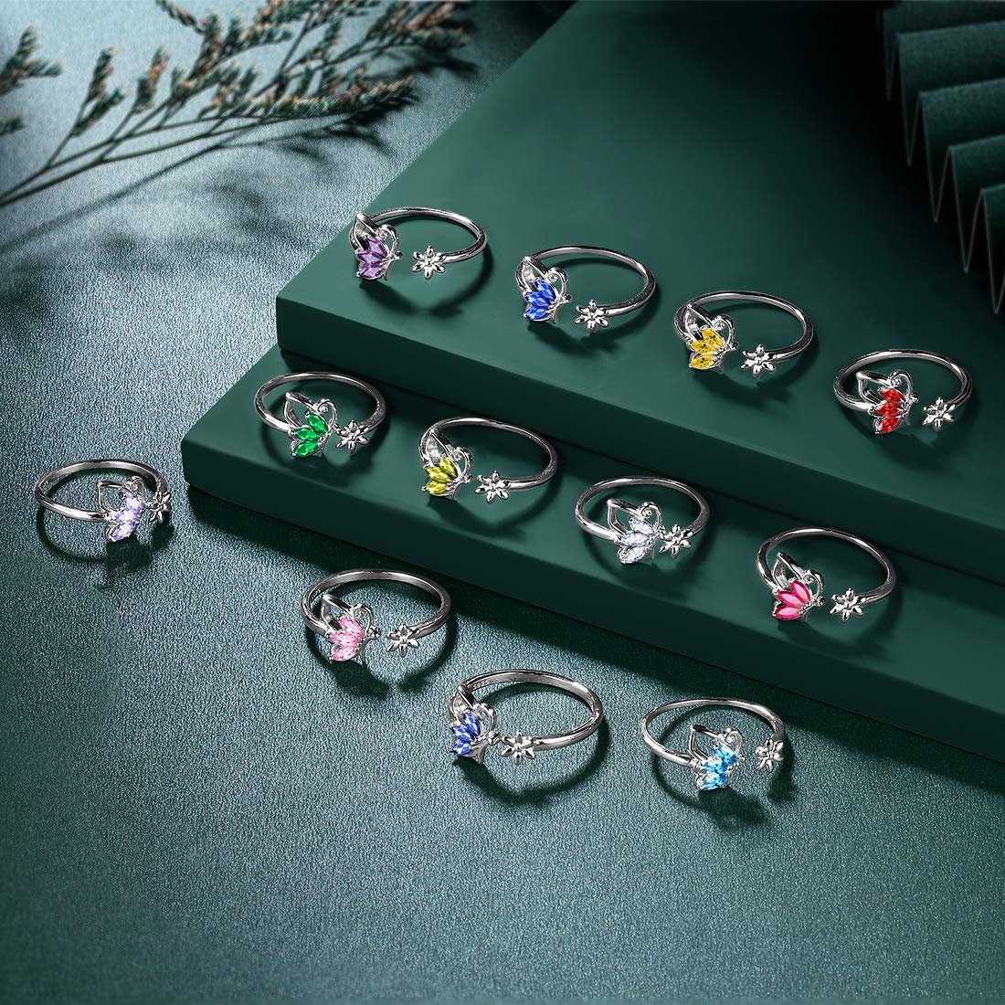 Hipunk Butterfly Mystic-Rainbow-Topaz Jewelry Sets Birthstone Women 925 Sterling Silver Fire-Topaz Birth Stone Animal Butterflies Jewelry Sets/Earring/Ring Set Crystal Birthday Jewelry SS0002C