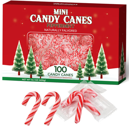 Mini Candy Cane Individually Wrapped 100 Pack - Dye-Free Small Peppermint Candy Canes Red & White Christmas Candy For Holiday Gifts, Stocking Fillers, Party Favors & Decorations
