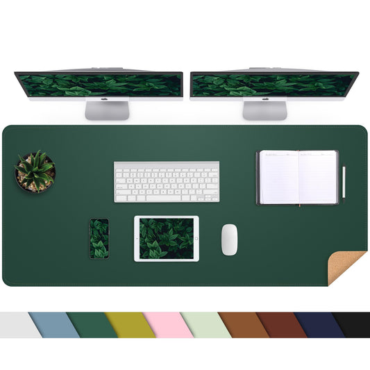 Leather Desk pad Protector, Large Desk mat with Natural Cork & PU Leather,Large Mouse pad, Office Desk Mat,Waterproof Desk Writing Pad for Office and Home (47in*17in, Dark Green)