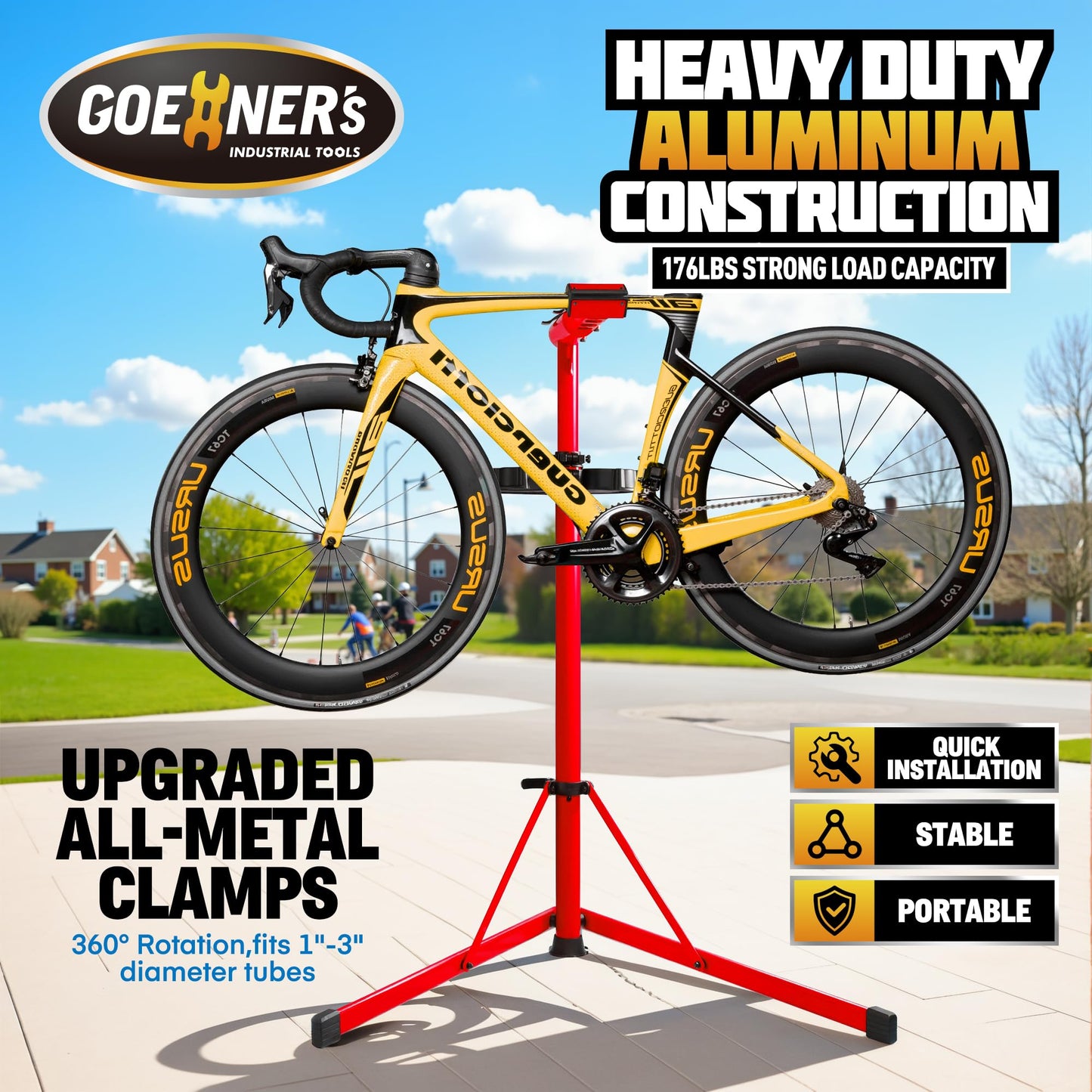 Keoslpy Upgraded Bike Repair Stand Max 176 lbs, Heavy Duty Bicycle Repair Stand, Portable Aluminum E Bike Stand Manintenance Workstand for Any Bike, Heavy E-Bike, Mountain Bike and Road Bike, Red