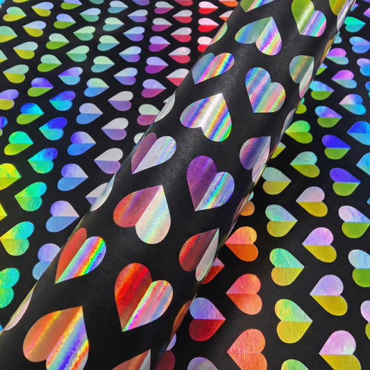 LUVONA Rainbow Heart Wrapping Paper – Black Kraft, Mini Roll 17 inch x 33 feet – Colorful Foil Gift Wrap for Valentine’s, Wedding, Birthday
