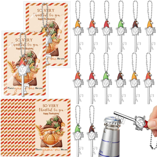Vesici 20 Set Thanksgiving Gift Gnomes Key Bottle Opener Bulk with Thanksgiving Gnomes Pumpkin Thank You Cards Harvest Party Favors Fall Theme Appreciation Gift for Coworkers Employee Team