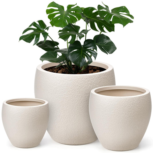 homenote Flower Pots 14.5/12/9.6 Inch,Large Plant Pots Indoor with Drainage,Plastic Pots for Plants,Garden Pots for Outdoor,Large Planters for Indoor Plants,Big Plastic Planter,Off-White(3 Pcs)