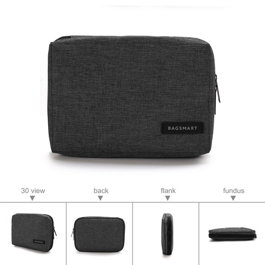 BAGSMART Electronics Organizer Travel Case, Small Cord Bag for Travel Essentials, Tech bag for Men Women, Cable Organizer for Phone, SD Card, Black