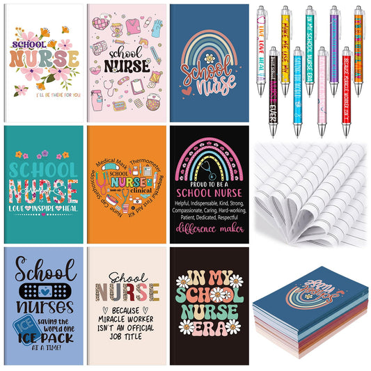 Resurhang 18 Pcs School Nurse Appreciation Gifts Set, 9 School Nurse Notebook Journal & 9 Inspirational Ballpoint Pen for Nursing Staff Students Graduation Retirement Gifts, National Nurses Week
