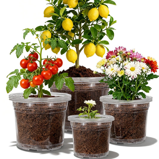 CXIIPOL 12 Pack 4/6/8/10 Inch Clear Nursery Pots for Plants, Large Size Clear Plant Pots with Drainage Holes, Plastic Nursery Pots for Indoor and Outdoor Planting Vegetables, Orchids, Aloe