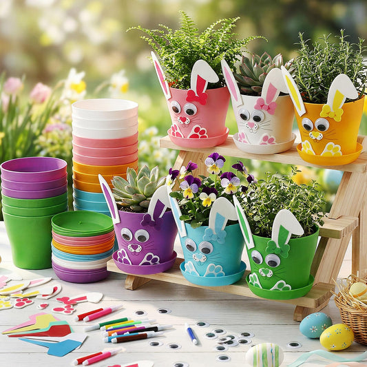 Ferrochef 24 Set Easter Bunny DIY Flower Pots Crafts Bulk Bunny Plant Cute Crafts Pot Graduation Party Favors Spring Decorative Garden Pots DIY Painting Kit Creative Art Project
