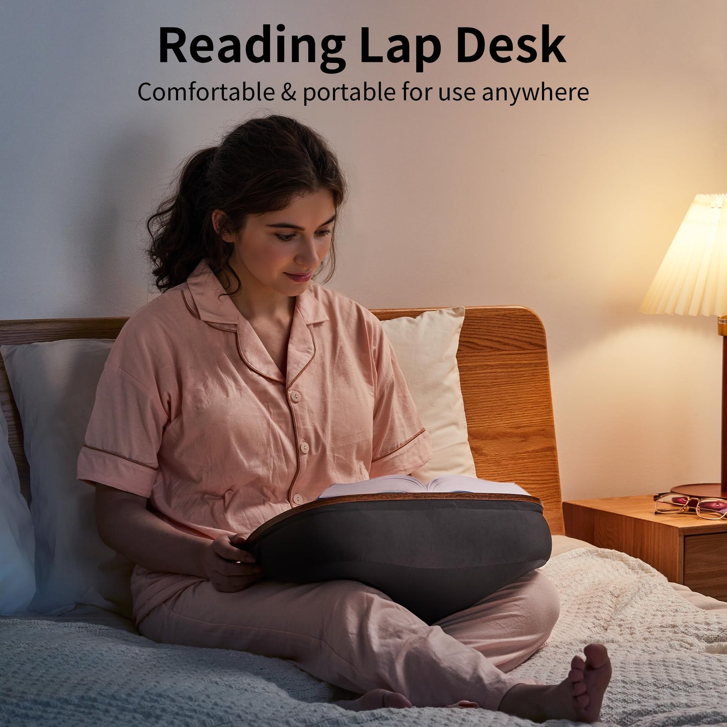 JARLINK Lap Beanbag Book Stand, Hands-Free Reading Pillow Stand for Neck Support, Comfortable Beanbag Book Holder for Bed, Sofa, Dorm Room, Travel (Muted Gray)