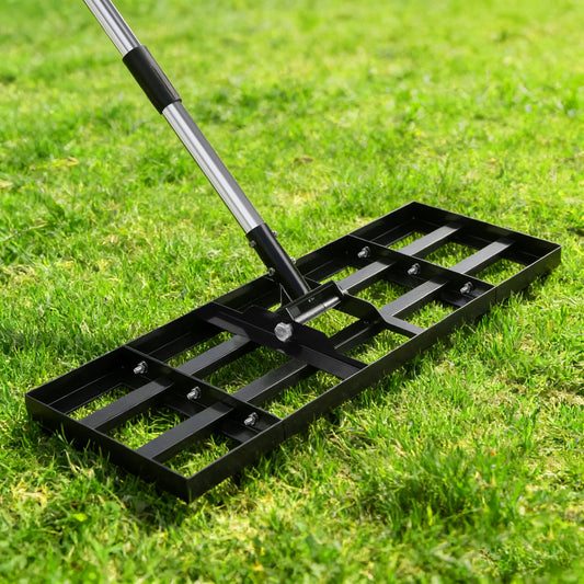 Lawn Leveling Rake, 30"x10" Stainless Steel Lawn Leveler with 76" Adjustable Handle, Heavy-Duty Yard Leveling Rake for Garden, Golf Course, Farm, Pasture, Professional Lawn Care Tool