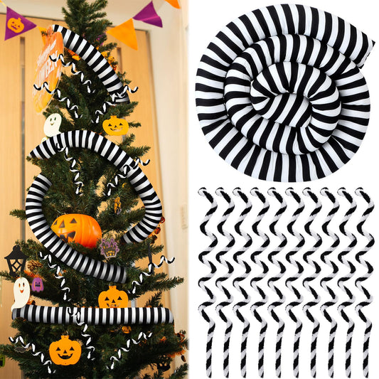 Cinnvoice 13.12 ft Sandworm Christmas Tree Garland Decorations with 10 Pcs Black and White Christmas Plush Cuttings for Xmas Tree Ornament Spooky Nightmare Party Decor