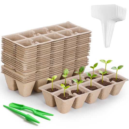 Omitgoter 200 Cells Seed Starter Tray, 20 Pcs Biodegradable Plant Starter Peat Pots(Including T-Type Labels & Starter Tools)– Eco-Friendly Gardening Supplies, No Transplant Needed