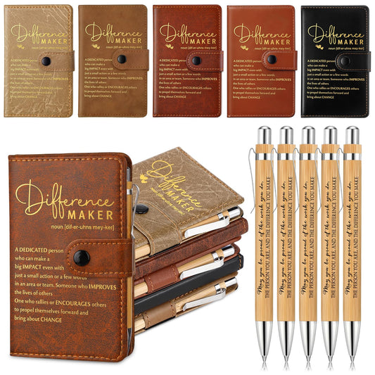 Marspark 10 Set Difference Maker Employee Appreciation Gifts Inspirational A5 Leather Notebooks with Pens Thank You Gifts Motivational for Men Women Volunteers Teachers