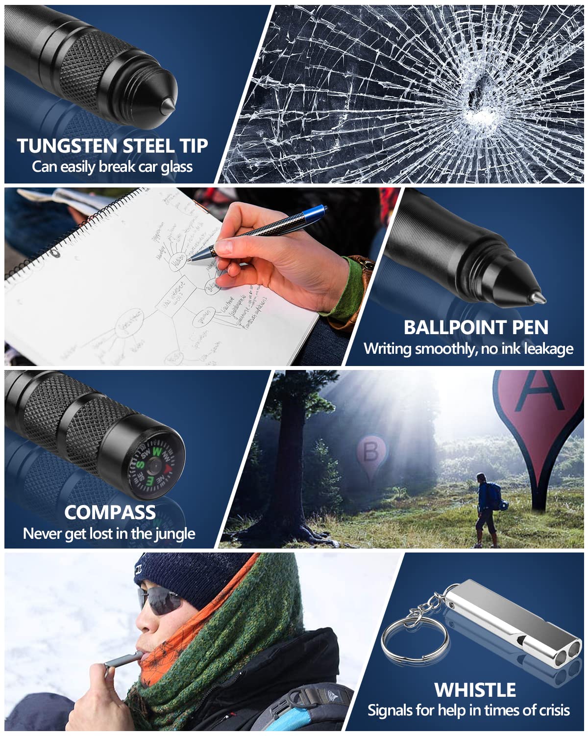 12 in 1 Tactical Pen, Self Defense Pen Multitool Gifts for Men, Stocking Stuffers for Adult, Cool EDC Gear- Christmas Birthday White Elephant Gifts for Dad, Husband, Boyfriend From Daughter Son Wife