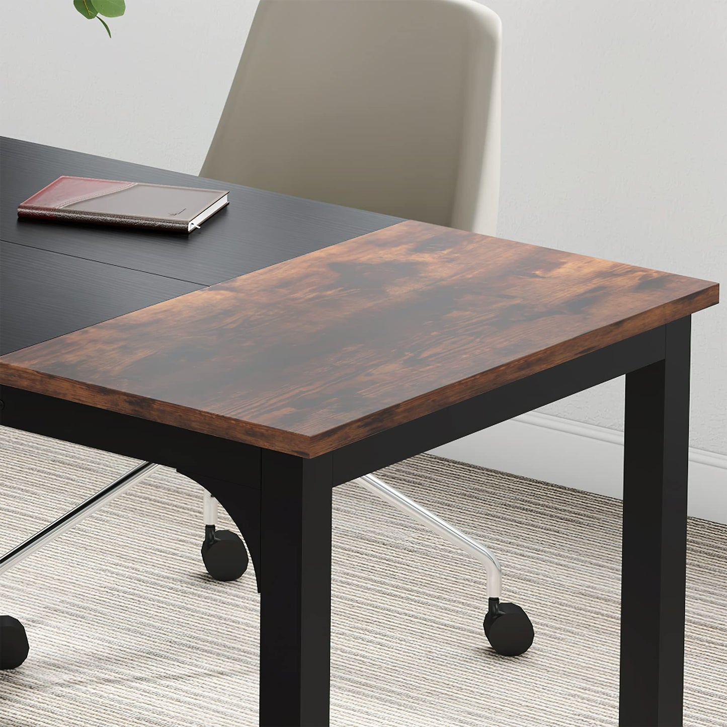 Tribesigns 63” Executive Desk, Large Office Computer Desk with Thicken Frame, Modern Simple Workstation Business Furniture for Home Office, Rustic Brown/Black