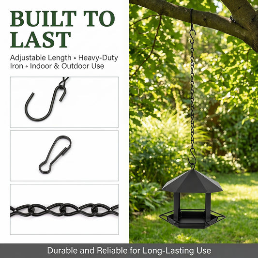 Suwimut 157 Inch Hanging Chains, Black Metal Hanging Basket Chain with 30 S Hooks and 30 Clips for Bird Feeders, Billboards, Planters, Wind Chimes, Lanterns, Grow Lights, Ornaments, Outdoor/Indoor Use
